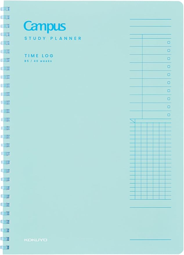 KOKUYO Study Planner Notebook, 10'' x 7'' Time Log B5 Soft Ring Notebooks, 41 To Do Plan Sheets, Green Spiral Notebook, Time Management (SU-SY111TL-G)