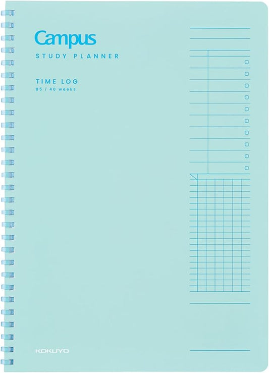 KOKUYO Study Planner Notebook, 10'' x 7'' Time Log B5 Soft Ring Notebooks, 41 To Do Plan Sheets, Green Spiral Notebook, Time Management (SU-SY111TL-G)