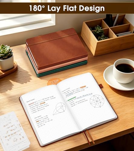 Dotted Journal Notebook, A5 Leather Hardcover, 160 Pages, 180° Lay-Flat Binding, 100 GSM Thick Paper, Dot Grid for Bullet Journaling, Planning & Daily Organization (Brown)