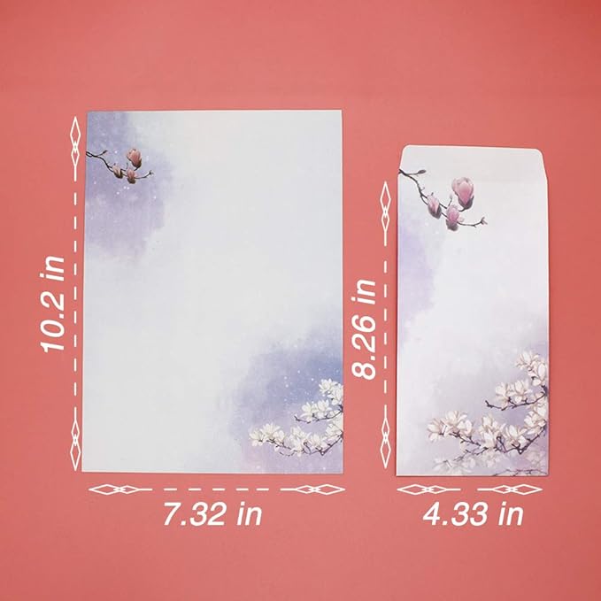 Stationery Paper and Envelopes Set,60PCS Stationary Set(40 stationery Papers + 20 Envelopes) 10 Different Color Ink Painting Classic Vintage Antique Design With Tape. (60 PC)