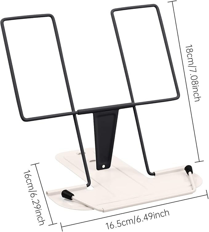 MSDADA Metal Book Stand for Desk, Adjustable Reading Rest Book Holder, Portable Cookbook Documents Holder, Sturdy Typing Stand for Recipes Textbooks Tablet Music Books(Black+Milky White)