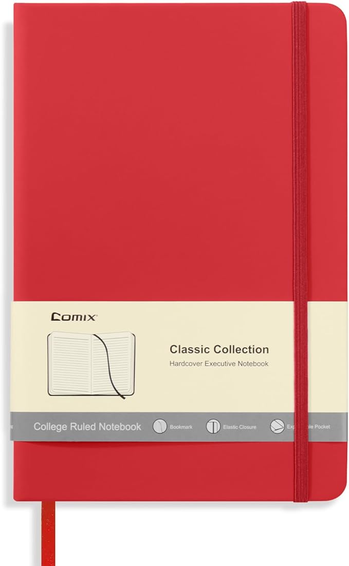 Comix Lined Journal Notebook for Women Men, Journaling Notebooks for Office School Home, 240 Pages, 5.5" x 8.3", College Ruled, A5, Hardcover, Red