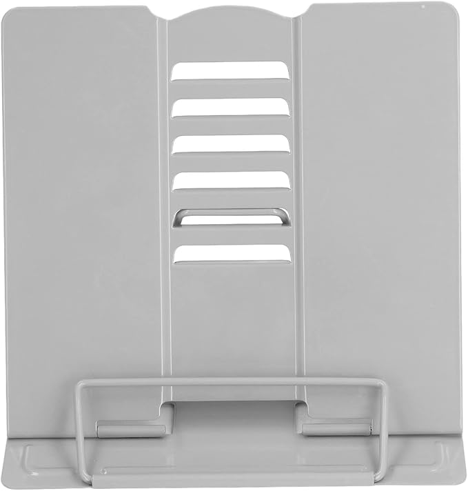 Book Holder Stand Adjustable Height Angle Ergonomic Design Foldable Portable Metal Reading Stand for Home Office School Iron Material 22 x 21cm (Grey)