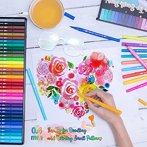35 Dual Markers Pen for Adult Coloring Book, Coloring Brush Art Marker, Fine Tip Colored Pens for Bullet Journaling Drawing Planner (Pack of 3)