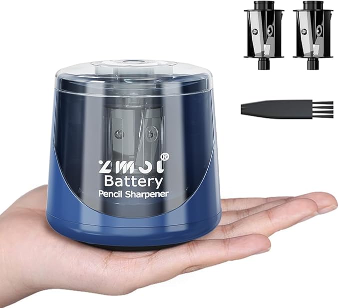 ZMOL Battery Powered Electric Pencil Sharpener,Small Battery Operated Colored Pencil Sharpeners Portable for Kids,Fast Sharpen, Suitable for No.2/Colored (6-8mm), School/Classroom/Office/Home Blue
