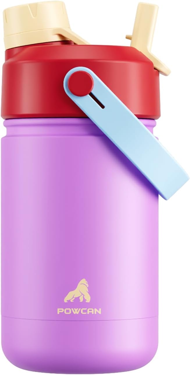 12 oz Kids Water Bottle for School: 2-in-1 Straw Spout Lid, Leakproof, Keep 24H Cold, Car Cupholder Friendly, BPA-Free, Easy Carry, Insulated Stainless Steel Cup, Gift for Boys Girls (Berry Hug)