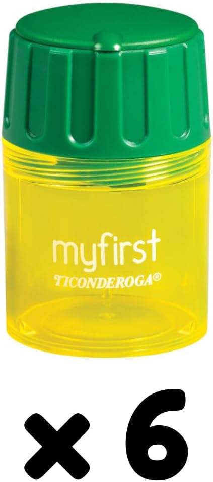 Ticonderoga My First Pencil Sharpener, 1 Hole, Large Barrel, Yellow/Green, Pack of 6