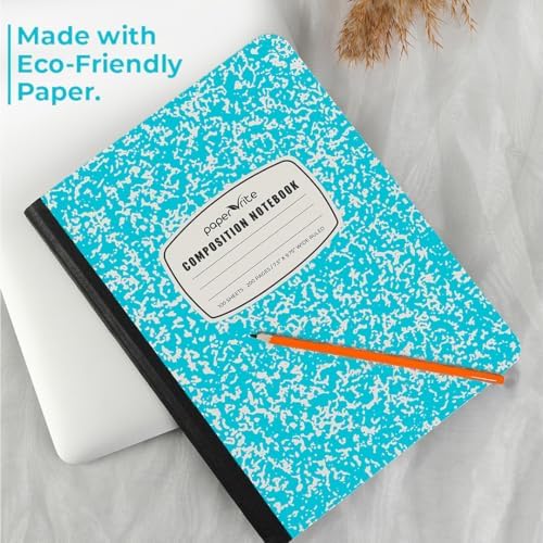 Paper Rite Assorted Marble Composition Notebook Wide Ruled (9.75x7.5 in), 100 Sheets | 200 Pages | For School, Office, Students, Teachers (5, Blue)