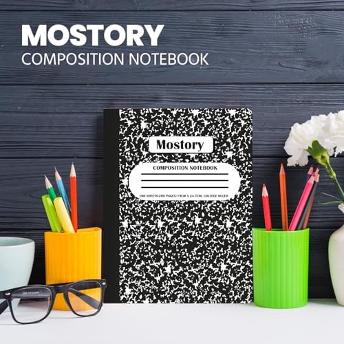 MOSTORY Pack of 5 Composition Notebook - College Ruled 200 Pages (100 Sheets), Size 7.5" x 9.75", Bulk School Supplies, Office, Bulk Notebooks for School, Writing Journal Notebook with Lined Paper
