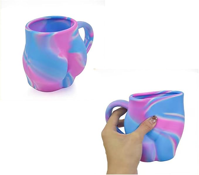 Coffee Mug 360ml:Hippie Hops - Silicone Handled Unbreakable Cups, Hot/Cold Drinks, Dishwasher-Microwave-Freezer-Oven Safe (Pink blue)