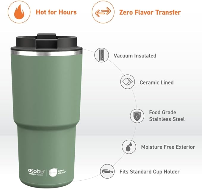 asobu 22oz Extra Large Ceramic-Lined Travel Mug with No Metal Taste-Keeps Flavors True - Double-Wall Vacuum Insulated Coffee Mug with Spill-Proof Pop-Open Lid for Hot Drinks