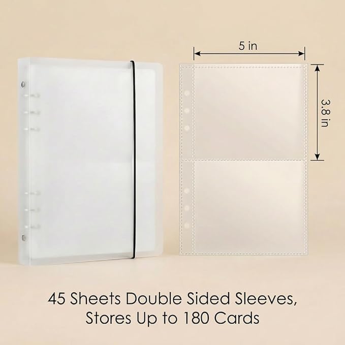 SHANGRLA 3x5 Index Card Holder Binder - Card Organizer for Note Cards, Flash Cards, and Recipe Cards, 90 Card Sleeves - Stores up to 180 Index Cards, Indexcard Notecard Storage Solution