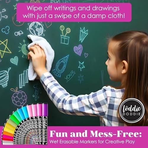 Loddie Doddie Chalk Markers - Pack of 32, Reversible 6mm Tips - Vibrant Chalkboard Designs with Chalkboard Markers - Easy Erase on Glass & Whiteboards with Dry Erase Pen