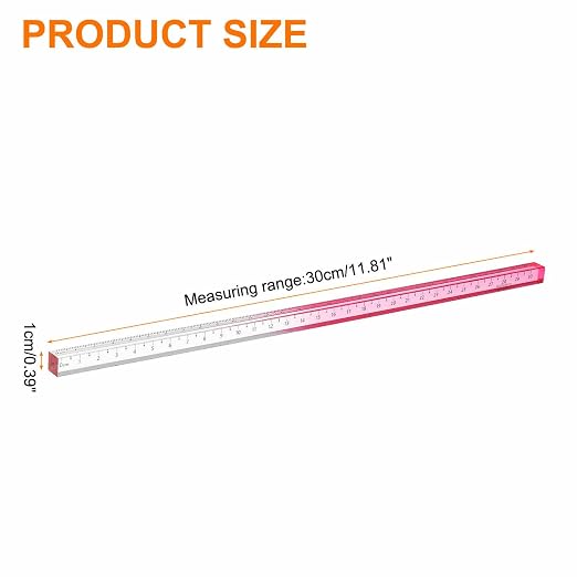 HARFINGTON Acrylic Clear Straight Rulers 30cm Metric Transparent Gradient Three-Dimensional Plastic Ruler Square Cube Measuring Tool for Classroom Office, Pink
