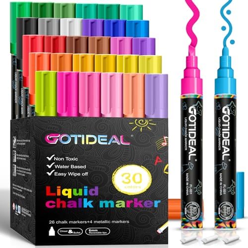 GOTIDEAL Chalk Markers, 30 Colors Liquid Chalk Markers for Blackboard