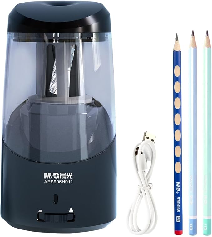 M&G Black Electric Pencil Sharpener, Portable Automatic Pencil Sharpener for Colored Pencils, Auto Stop, Super Sharp & Fast, USB Operated for 6-8mm Pencils for Kids, School, Office, Home (Black)