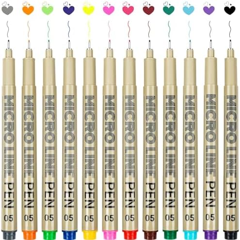 KERIFI 05 Micro Fineliner Drawing Art Pens: 12 Colors 0.45mm Multiliner Fine Liner Pens, Fine Point No Bleed Waterproof Archival Ink Pen Set for Bible Journal Watercolor Zentangle Kit Stuff Supplies