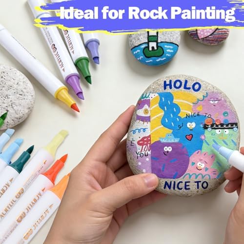 48 Colors Dual Tip Acrylic Paint Markers, Dual Tip with Fine Tip and Brush Tip Colors Acrylic Paint Pens for Stone, Wood, Calligraphy, Ceramic, Canvas,DIY Crafts, Card Making, Metal, Glass, Rock