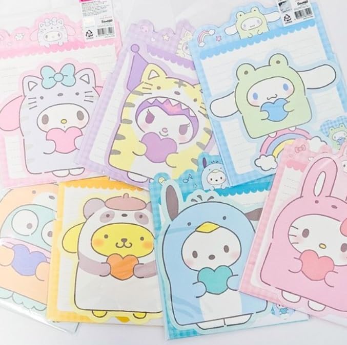 Generic Cute Stationery Writing Paper and Envelopes Set, 8 Letter Papers, 4 Envelopes, and 4 Stickers Included (K)