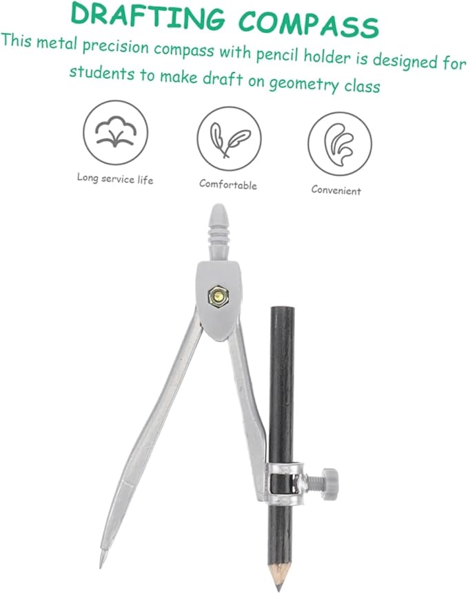 Uonlytech 5Pcs Geometry Compass Set Portable Math Compasses for Students Drafting and Circle Drawing Tools Precision Compass Kit for Classroom and Home Use