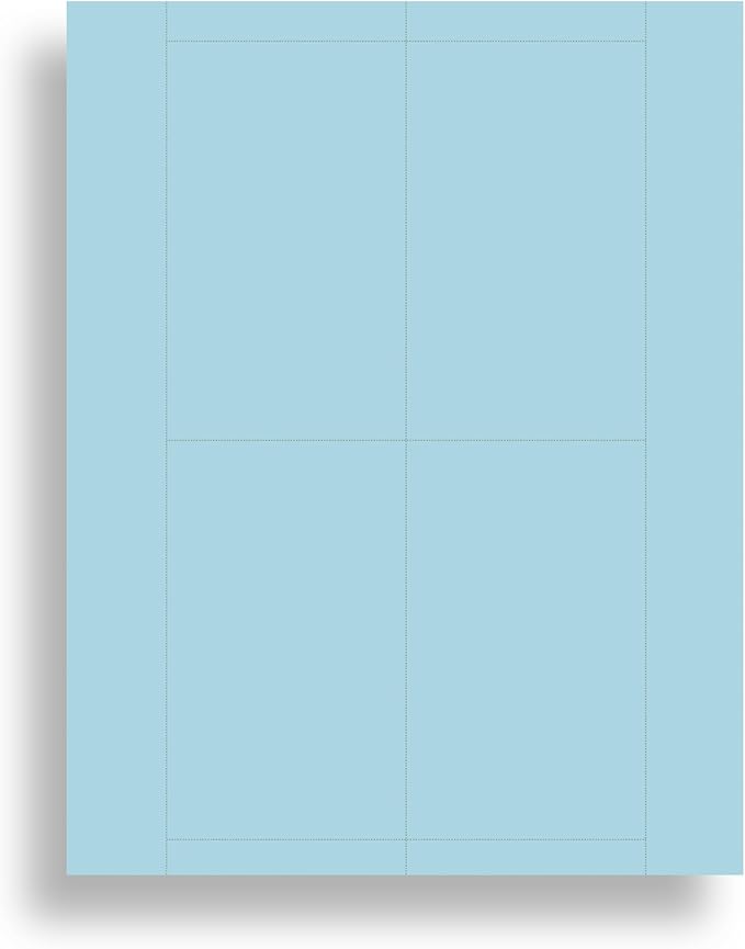 Plain Blue Printable Index Cards 3x5 - Index Card Sheets for Inkjet & Laser Printers - Perforated cards 4 per page - 25 Sheets / 100 Index Cards