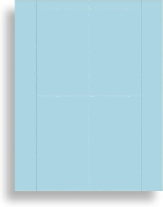 Plain Blue Printable Index Cards 3x5 - Index Card Sheets for Inkjet & Laser Printers - Perforated cards 4 per page - 25 Sheets / 100 Index Cards