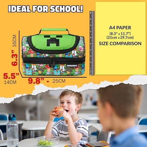 Minecraft Insulated Lunch Bag for Kids Creeper Lunchbox for Boys School Supplies Food Carrier Snacks Picnic Beach Days Travel Gamer Gifts for Kids (Multi)