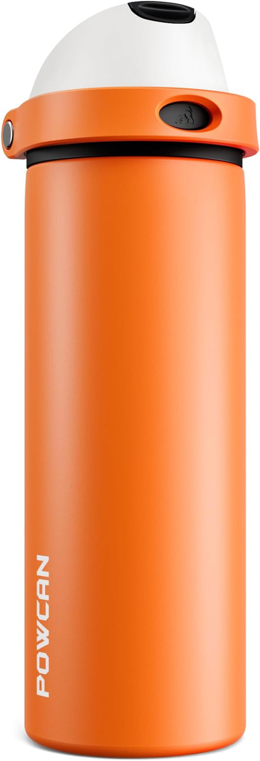 POWCAN 24 oz Steel Insulated Water Bottle: 2-in-1 Push-Button Spout & Quick-Flip Straw, Leakproof, Cold 24Hrs, Lockable, Fits Car Cup Holder, Ideal for Sports, Trip, Gym, School, Gift (Sunny Puppy)
