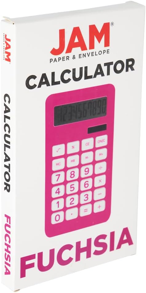 JAM PAPER Desktop Calculator - 10 Digit LCD Display - 3 3/4 x 6 3/4 Inches - Fuchsia Pink - Bulk 10/Pack