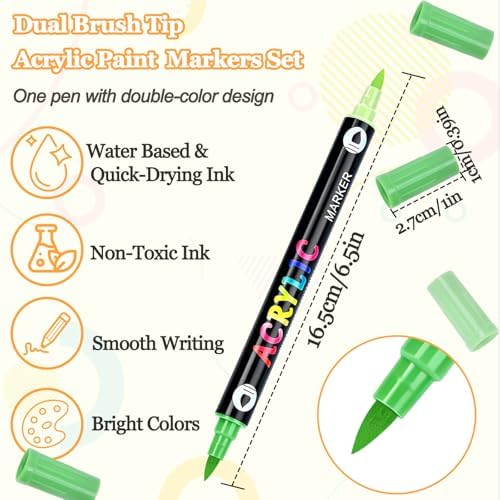 48 Colors Acrylic Paint Markers Set, 24 Pack Dual Brush Tip Acrylic Paint Pens for Stone, Wood, Calligraphy, Canvas, Ceramic, Glass, Rock Painting, Christmas Gifts for Teens, Art Painting Supplies Kit