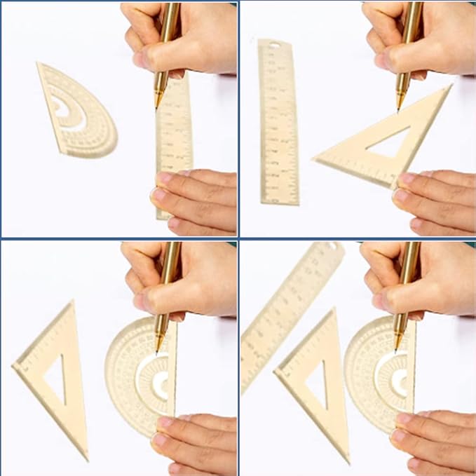 Utoolmart Brass Ruler Set - 180 Protractor, 5.9-inch Straight Ruler, Measuring Tool for Drafting, Drawing, Math & Geometry