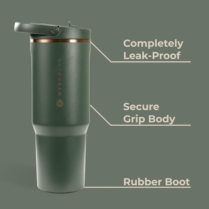 HydroJug Sport - Stainless Steel Tumbler with Straw, Vacuum Insulated, 20oz Leakproof Water Bottle, Ergonomic Design, Reusable, Dishwasher Safe, Rubber Base, Durable for Gym or Outdoors, Pine