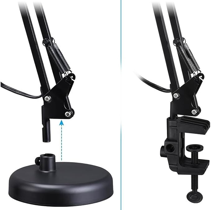 Adjustable Clamp Desk Lamp 24" Height, Swing Arm Architect Metal Table Lamp, Gooseneck and 360° Rotating Shade, E26 Base (Bulb NOT Included) Black Clip-On Light for Office, Study, Reading, Crafting