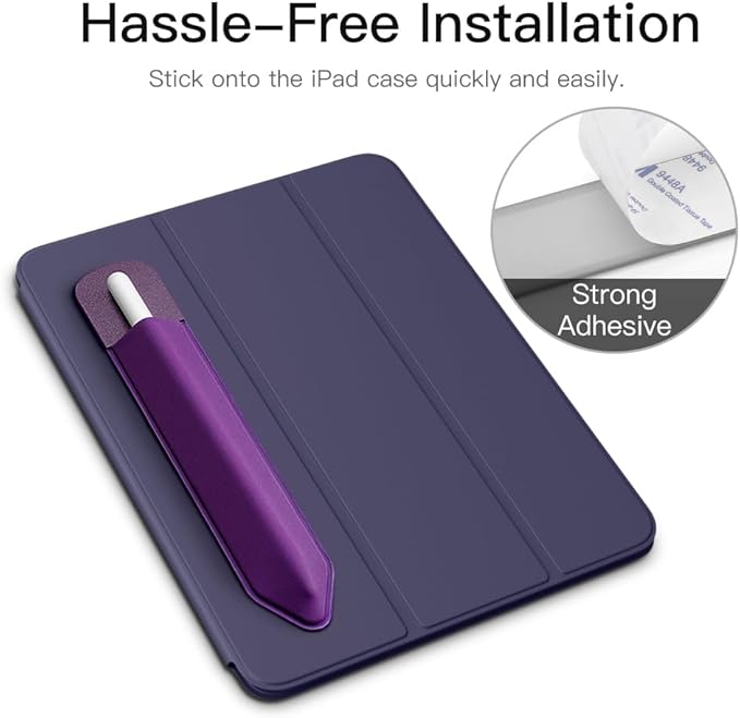 MoKo Pencil Holder Sticker Fit Apple Pencil Pro, Apple Pencil (USB-C), iPencil 1st/2nd Generation, Elastic Pencil Pocket Pouch Adhesive Sleeve Attached to iPad Case for Stylus Pens, Deep Purple