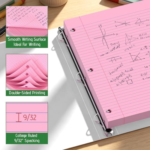 600 Sheets Colored Loose Leaf Paper, 8 x 10.5 In College Ruled Filler Paper
