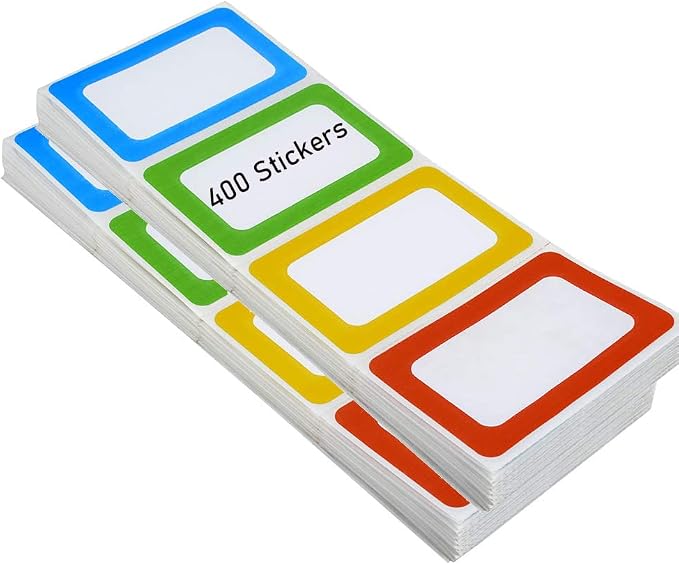 Plain Name Tags Stickers Colorful Border All Purpose Labels - 400 Stickers, Strong Adhesive (3.5 x 2.25 inch)