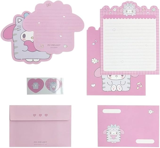 Generic Cute Stationery Writing Paper and Envelopes Set, 8 Letter Papers, 4 Envelopes, and 4 Stickers Included (Melody)