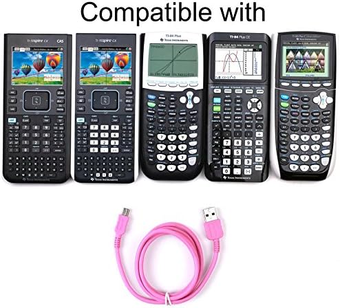 Guerrilla USB Cable for TI 84 Plus, TI 84 Plus C Silver Edition, TI 89 Titanium, TI Nspire CX & CX CAS graphing calculators, Pink