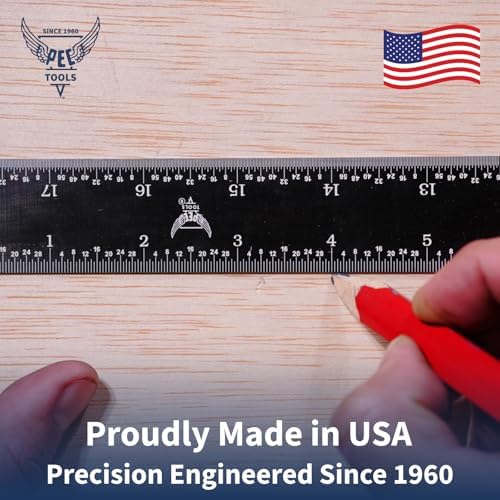 PEC Tools 6" Black Chrome Metal Ruler, Flexible, 4R Graduation