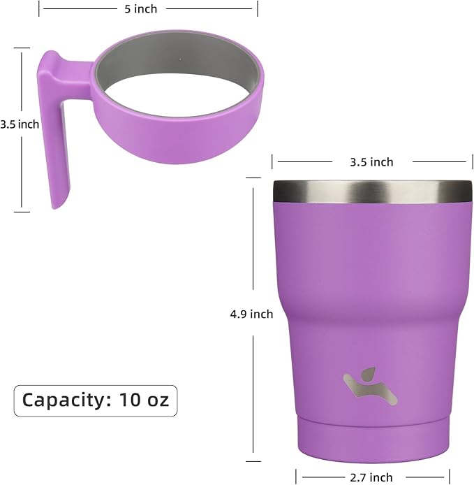 Konokyo 10 oz Tumbler with Handle and 2 Straw 2 Lid, Insulated Water Bottle Stainless Steel Vacuum Cup Reusable Travel Mug,Lavender