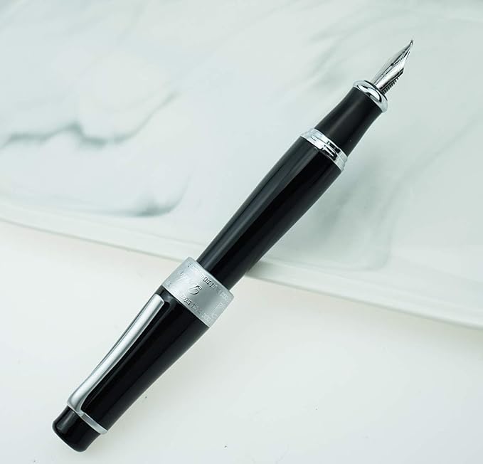 Asvine Charlie Chaplin Commemorative Black Fude Pen, Chinese Calligraphy Bent Nib Black Fountain Pen Fine to Broad by Duke