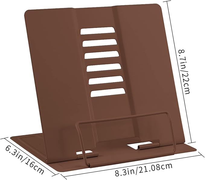 Honagu Book Stand Metal Desk Book Holder, Book Holders for Reading Hands Free, Adjustable Cookbook Documents Holder, Portable Bookstand for Music Books, Textbook, Recipe, Tablet, Ipad (Brown)