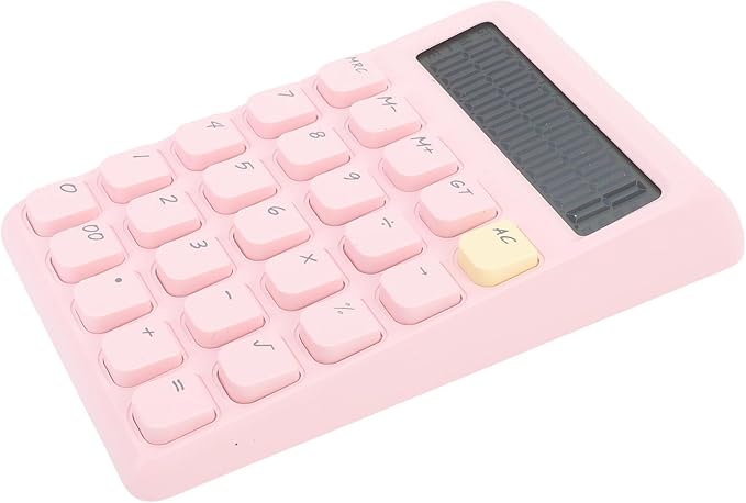 Asixxsix Desktop Calculator, Solar Powered 12 Digit Calculator Basic Functions Portable Design Large Clear Display with Responsive Mechanical Buttons for Office Home School (Pink)