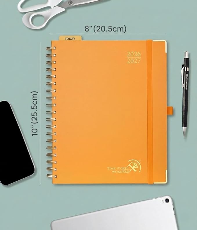 POPRUN 2026-2027 Monthly Planner, 18 Month Calendar (July 2026-Dec 2027), 7.5" x 9.5" B5 Spiral Hardcover Organizer with Dotted Note Pages, Professional Appointment Book for Business Office, Students & Teachers - Orange