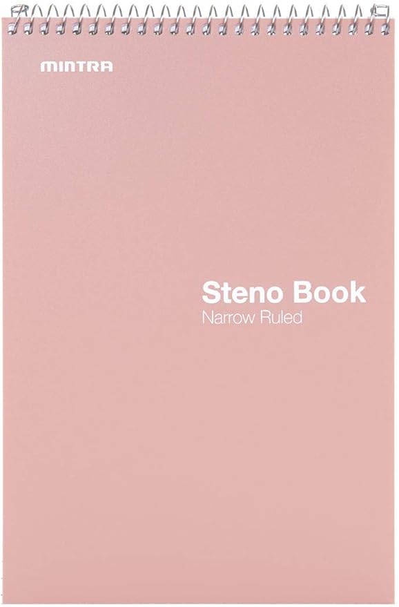 Mintra Office Steno Books Set - Top-Spiral Bound, Narrow Ruled, 100 White Tint Sheets, Pastel Covered Notebooks for Office & School, Colorful Lavender, Sage, Salmon, Spring Pink,6"x9", 8 Pack