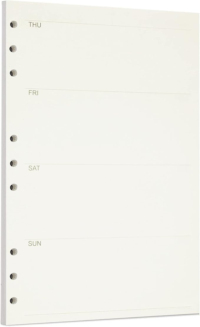 Zelten 1 Pack B5 45 Sheets/90 Pages Weekly Planner Loose Leaf Punched Paper Refills Paper for 9 Hole Binder Personal Organizer Diary Notebook Refillable Planner