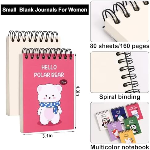 Blank Page Journal 8pcs Small Blank Journal Unlined Mini Spiral Note Pads Mini Top Spiral Notebook 3.1" X 4.3" Small Notebook Unlined Pocket Notebook Blank Pages Spiral Notepads 160 Pages Unlined Notebook Little Memo Steno Note