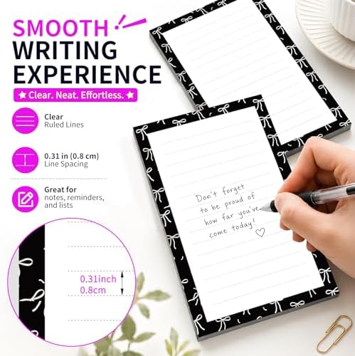 Lined Sticky Notes 4x6 in, 2 Pack Large Cute Notepads with Lines Self-Stick Note Pad, Funny Memo Pads Strong Adhesive for Office, Home Black White Bowtie
