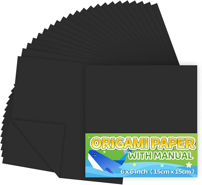 Praisebank Black Origami Paper, 220pcs 6x6 inch, Double Sided Color, Origami Paper Kit for Crafts, Origami Kit.