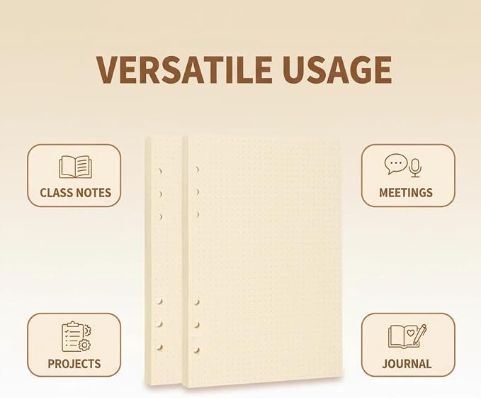 A5 Dot Grid Refill Paper, 6-Hole, 2-Pack 160 Sheets No Bleed